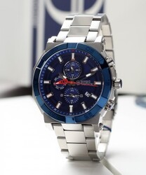 Sergio Tacchini Analog Watch for Men with Stainless Steel Band, ST.1.10149-2, Silver-Blue