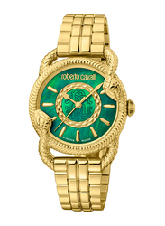 Roberto Cavalli Franck Muller Analog Watch for Women with Stainless Steel Band, Water Resistant, RV1L126M1041, Gold-Green