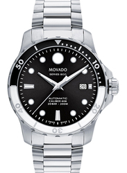 Movado Analog Watch for Men with Stainless Steel Band, 2600157, Silver-Black