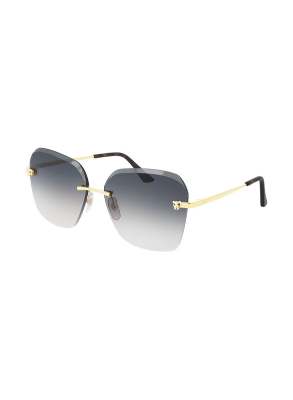 Cartier Geometric Rimless Gold Sunglasses for Women, Grey Lens, CT0147S 002 61-15