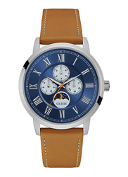 Guess Analog Watch for Men with Leather Genuine Band, W0870G4, Brown-Blue