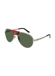 Cartier Aviator Full Rim Silver Sunglasses Unisex, Green Lens, CT0034S-00259