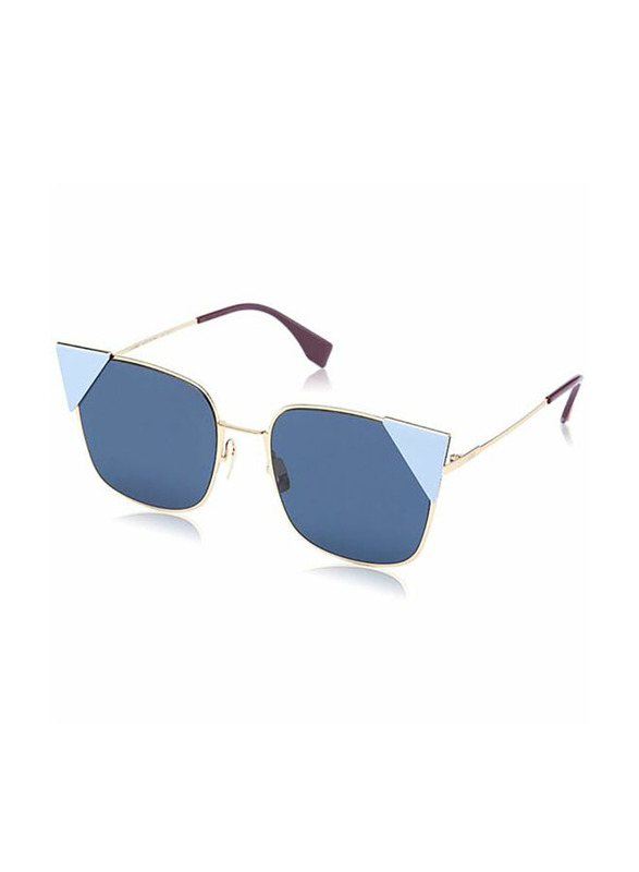 Fendi Cat Eye Full Rim Gold Sunglasses for Women, Blue Lens, FF 0191/S DDBO7 55-19 140