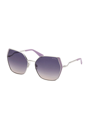Guess Full-Rim Irregular Silver Sunglasses for Women, Smoke Lens, GU7843 10B, 61/18