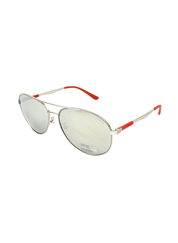 Police Aviator Full Rim Silver Sunglasses Unisex, Grey Lens, COURT 1 SPL 344 58-14
