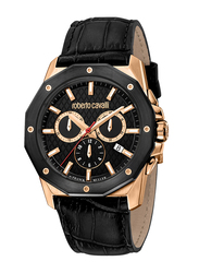 Roberto Cavalli By Fr. Muller Analog Watch for Men with Leather Band, Water Resistant and Chronograph, RV1G170L0041, Black