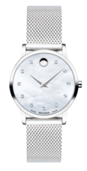 Movado Analog Watch for Women with Mesh Band, 7613272384360, Silver-White Mother of Pearl