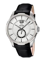 Jaguar Analog Watch for Men with Leather Band, Water Resistant, J682-1, Black-Silver