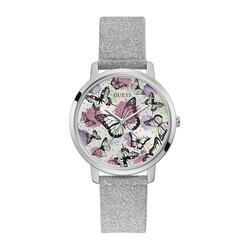 Guess Analog Watch for Women with Leather Genuine Band, GW0008L1, Silver-White
