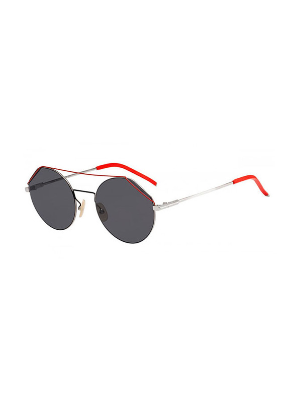 Fendi Round Full Rim Black/Red Sunglasses Unisex, Grey Lens, FFM0042/S 010IR
