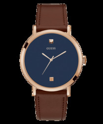 Guess Analog Watch for Men with Leather Genuine Band, GW0009G2, Brown-Blue
