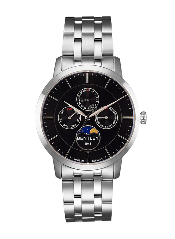 Bentley Analog Quartz Watch for Men with Stainless Steel Band, Water Resistant with Chronograph, BL1806-20MWBI, Silver-Black