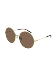 Gucci Round Full Rim Gold Sunglasses for Women, Brown Lens, GG0395S 002 58
