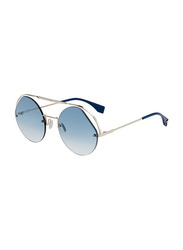 Fendi Round Full Rim Silver Sunglasses for Women, Blue Lens, FF 0325/S KB79O 56-23 140