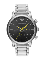 Emporio Armani Analog Quartz Watch for Men with Stainless Steel Band, Water Resistant with Chronograph, AR11324, Silver-Black