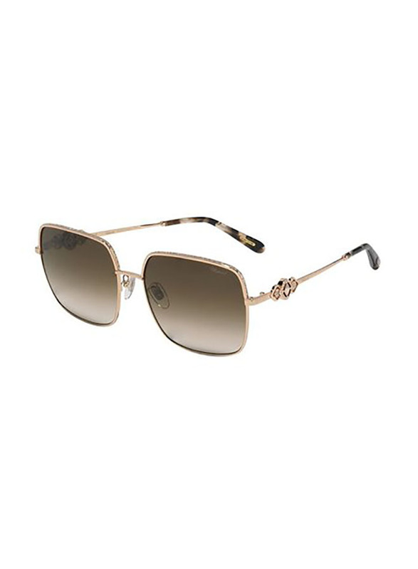 Chopard Square Full Rim Gold Sunglasses for Women, Brown Gradient Lens, SCHD44S 59-17 08FC