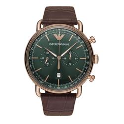 Emporio Armani Analog Watch for Men with Leather Genuine Band, AR11334, Brown-Green