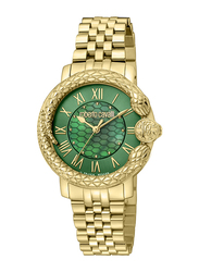 Roberto Cavalli Analog Watch for Women with Stainless Steel Band, Water Resistant, RV1L177M0061, Gold-Green