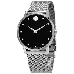 Movado Analog Watch for Men with Stainless Steel Band, 7613272399100, Silver-Black