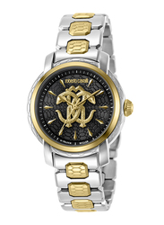 Roberto Cavalli Analog Watch for Women with Stainless Steel Band, Water Resistant, RV1L167M0091, Gold-Black