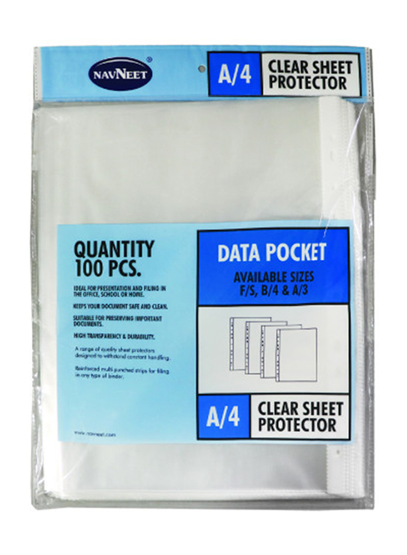 Navneet A4 Sheet Protector, 100 Piece, Clear