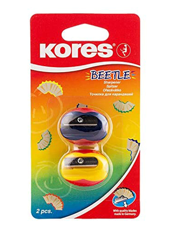 Kores 2-Piece Plastic Beetle Single Sharpener, Pink/Green