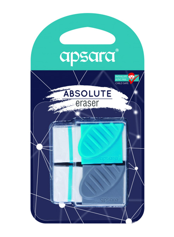 Apsara 2-Piece Absolute Eraser Blister Pack, Blue/Black