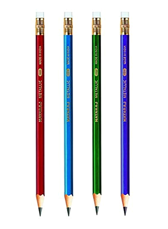 Nataraj 48-Piece Metallic Hex HB Pencil Set with Rubber in Jar, Multicolour