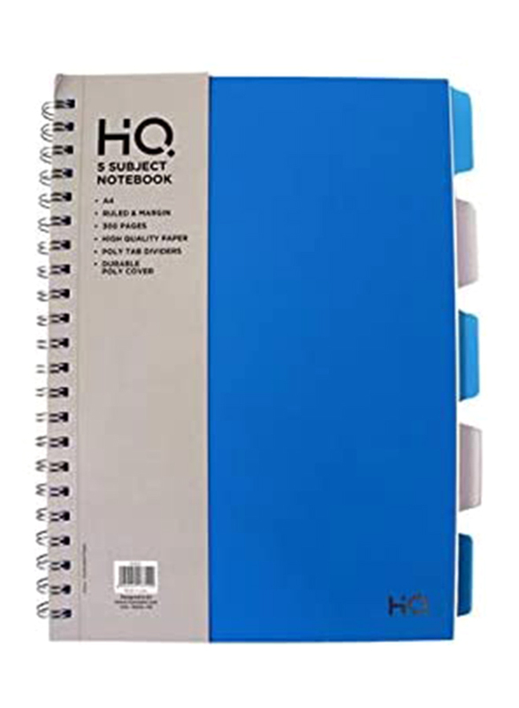 

Navneet HQ Poly 5 Subject Wiro Notebook, 150 Sheets, A4 Size, Blue