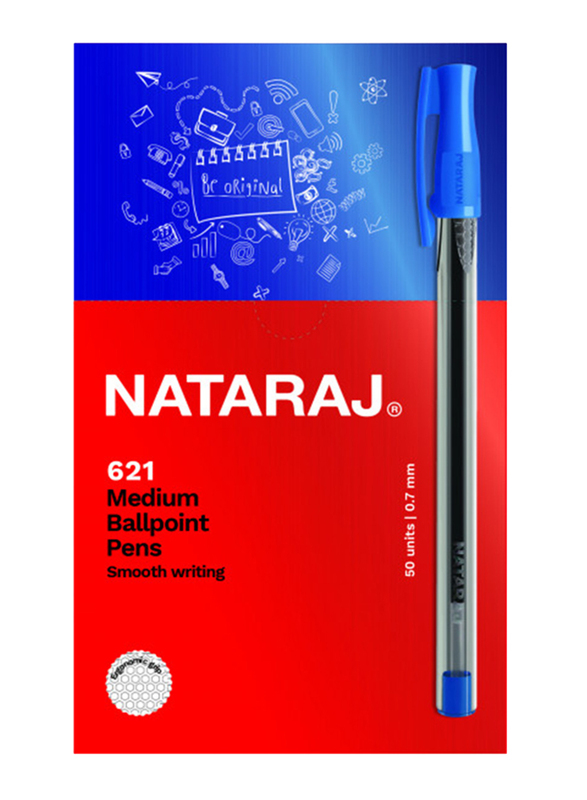 Nataraj 50-Piece 621 Medium Ballpoint Pen Set, 1mm, Blue
