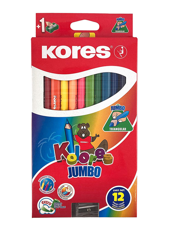 Kores Kolores Jumbo Triangular Colour Pencils, 12 Piece, Multicolour