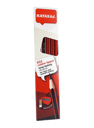 Nataraj 12-Piece 621 Rubber Tip HB Pencils with Sharpener, Black/Red