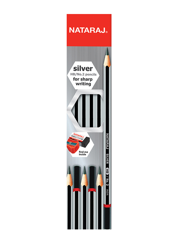 Nataraj 12-Piece HB No. 2 Silver Pencil without Tip, Silver/Black