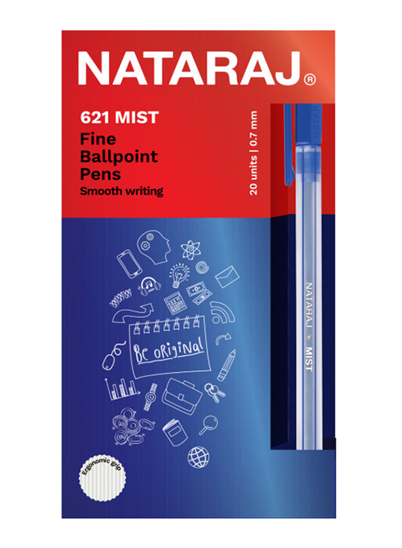 Nataraj 20-Piece 621 Mist Fine Ballpoint Pen Set, 0.7mm, Blue