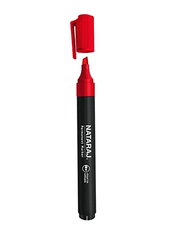 Nataraj 12-Piece Chisel Tip Permanent Marker, 2.5mm, Red