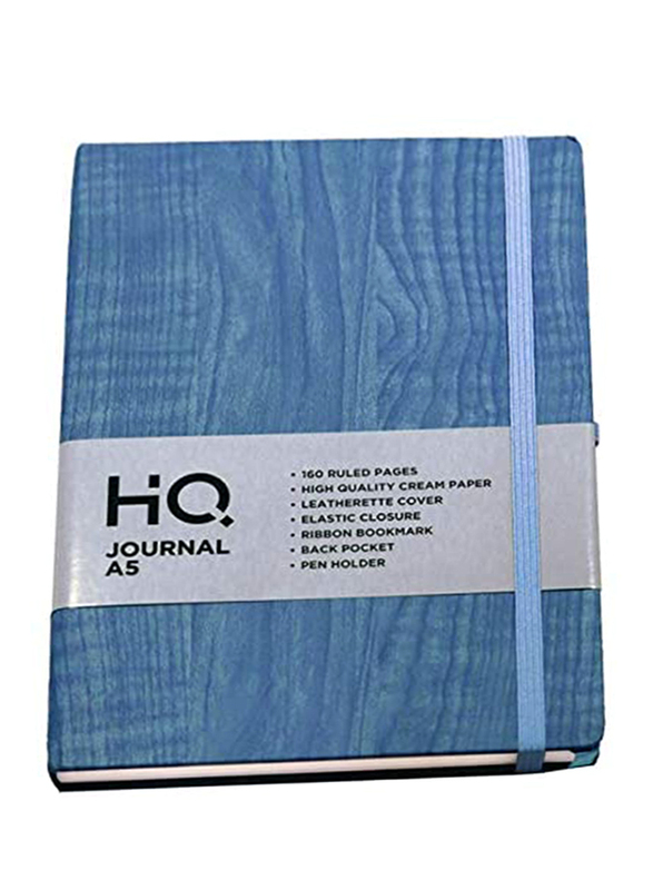 Navneet HQ Journal Casebound Wooden Texture Notebook, 80 Sheets, A5 Size, Blue