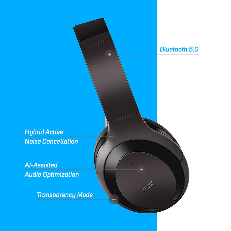Play Go BH70 AI Based Wireless Over-Ear Hybrid Active Noise Cancelling Headphones with Mic, Medallion Brown