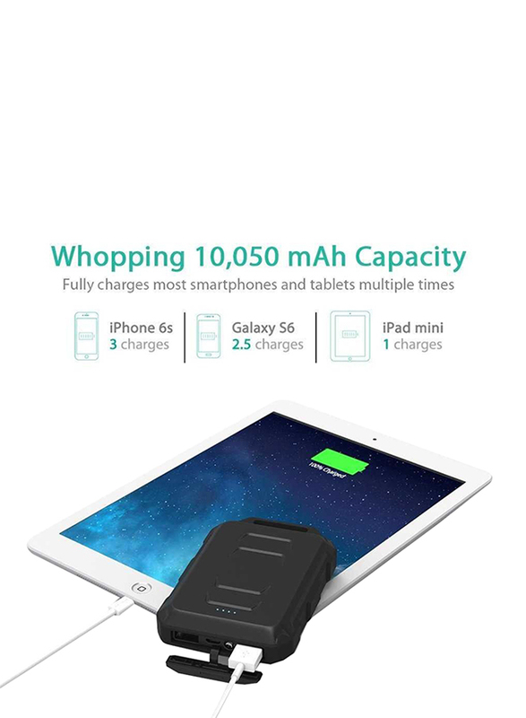 Rav Power 10050mAh RP-PB044 Fast Charging Waterproof Power Bank, Black