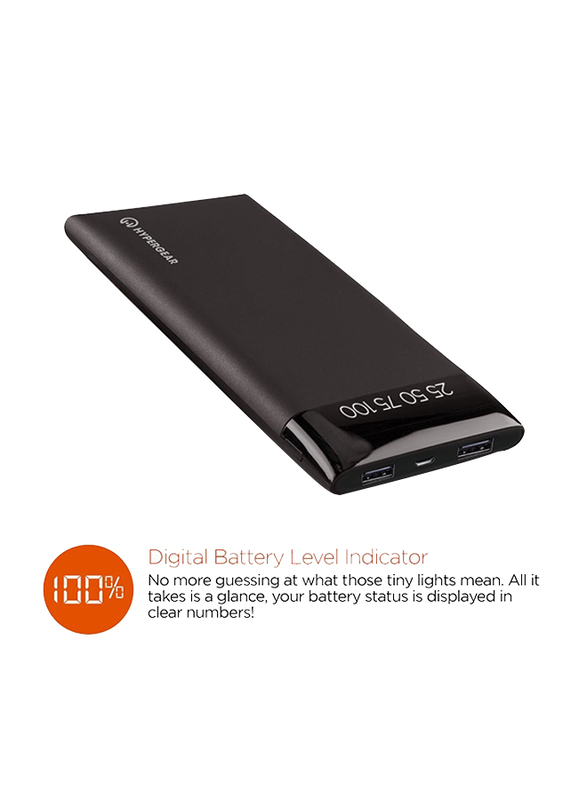 Hypergear 16000mAh HG-14044 Fast Charging Universal Power Bank with Micro-USB Input, with Digital Display, Black