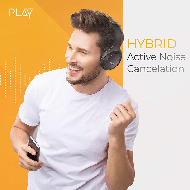 Play Go BH70 AI Based Wireless Over-Ear Hybrid Active Noise Cancelling Headphones with Mic, Graphite Grey