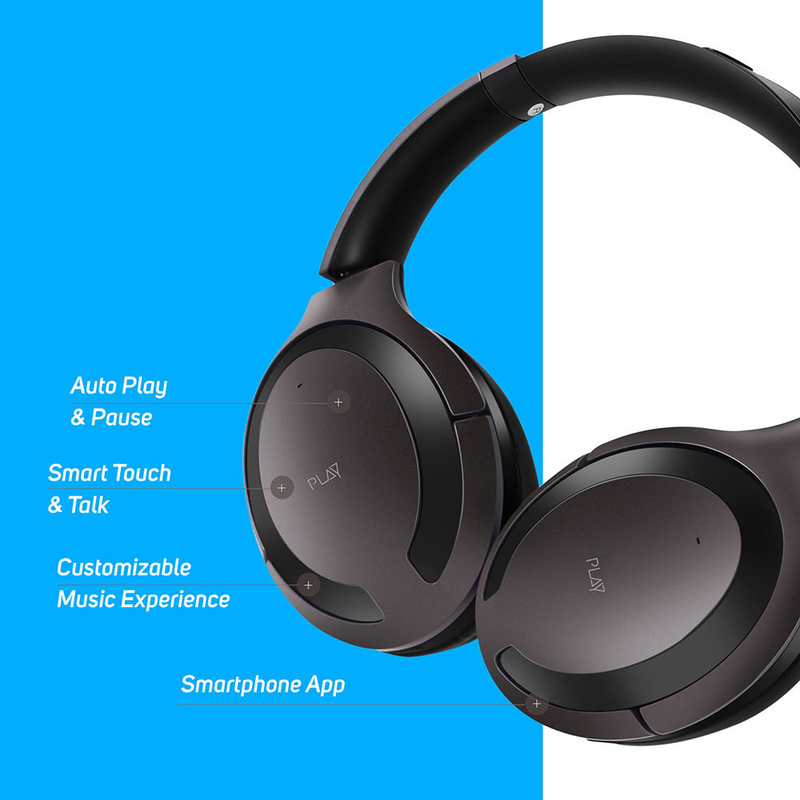 Play Go BH70 AI Based Wireless Over-Ear Hybrid Active Noise Cancelling Headphones with Mic, Medallion Brown