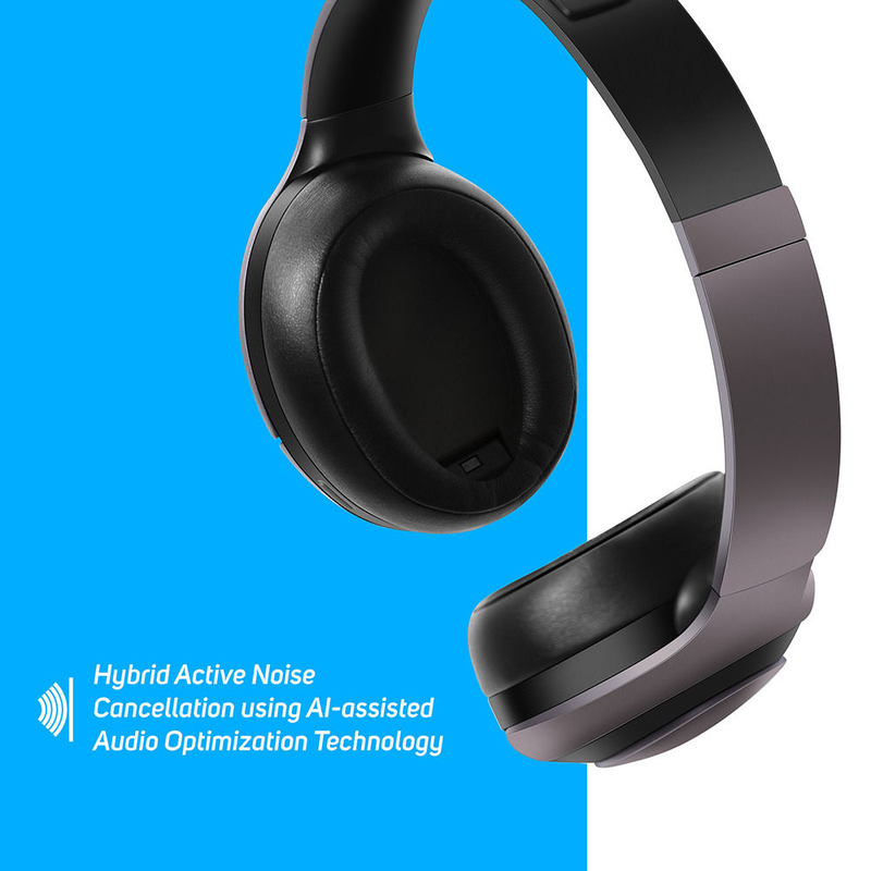 Play Go BH70 AI Based Wireless Over-Ear Hybrid Active Noise Cancelling Headphones with Mic, Medallion Brown