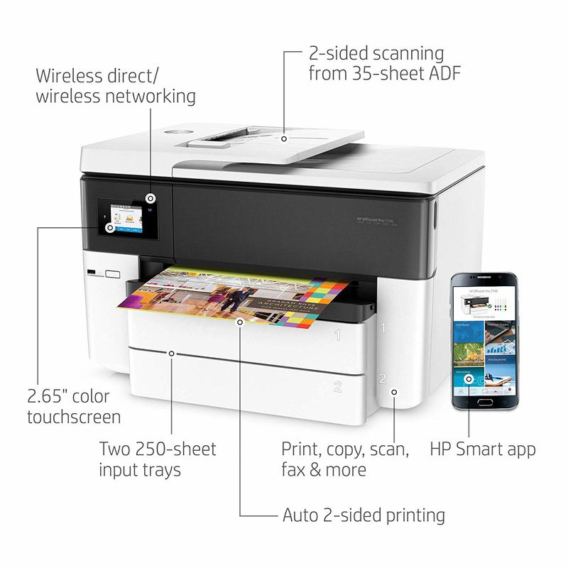 HP OfficeJet Pro 7740 G5J38A All-in-One Printer, White/Black