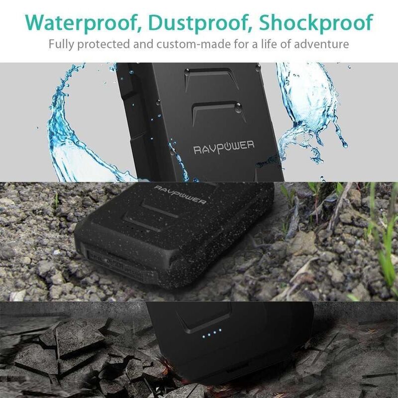 Rav Power 10050mAh RP-PB044 Fast Charging Waterproof Power Bank, Black