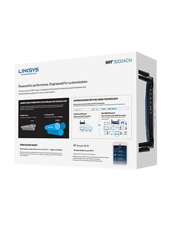 Linksys WRT3200ACM Mu-mimo Gigabit Wi-Fi Router AC3200, Black/Blue