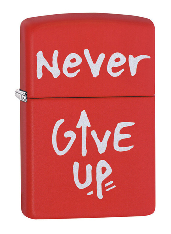 

Zippo Never Give Up Simple White Design Classic Lighter, Red