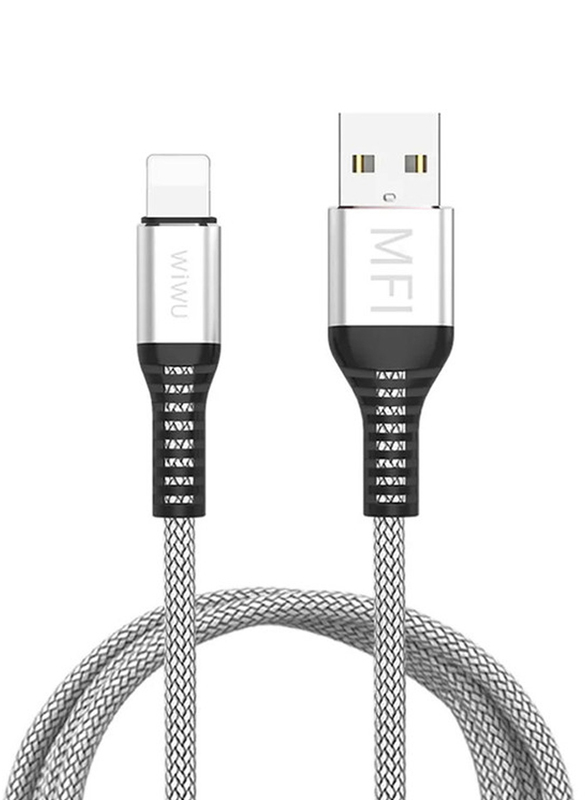 

WiWu 1.2-Meter MFI Fast Data Cable, Fast Charging 2.4A USB Type A Male to Lightning for All Lightning Connector, Silver