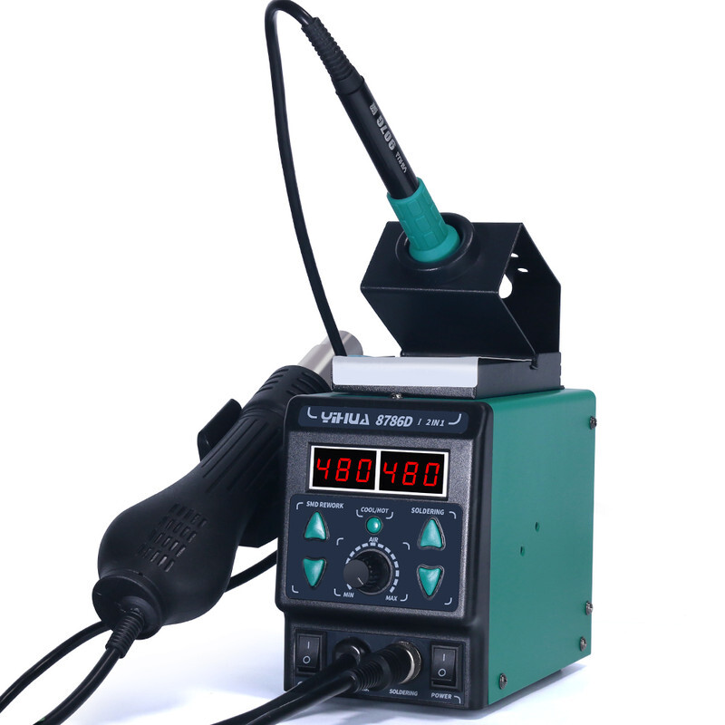 

YIHUA 8786D-I 2 in 1 Hot Air Gun Soldering Station Thermostatic SMD Rework Fast Heating Green