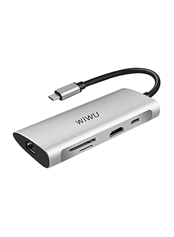 

WiWu Alpha A831HRTG 8 In 1 Multiport USB-C SD/Micro SD USB HUB for Laptops, MacBook,Windows, Chromebook, Notebook, Grey