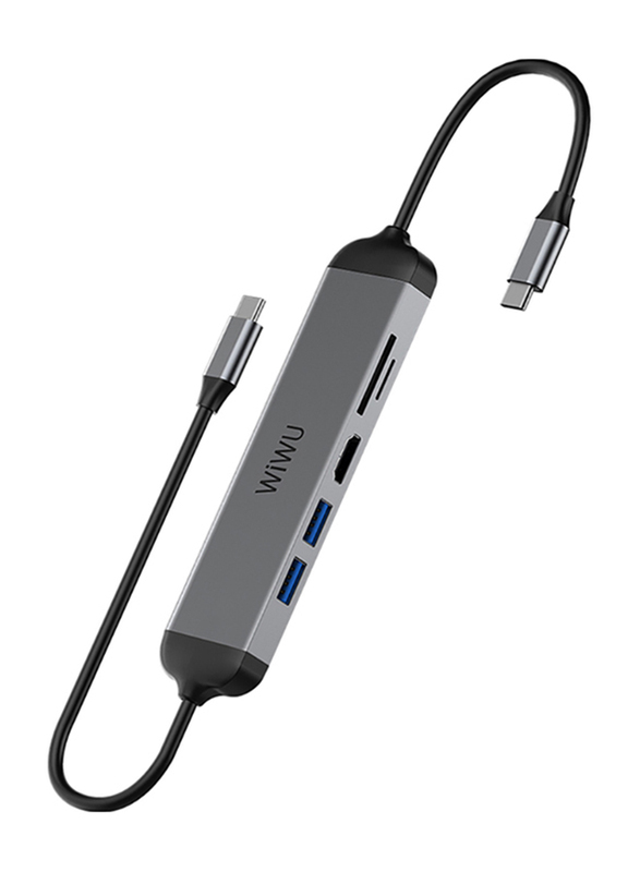 

WiWu Alpha 5-in-1 USB-C Hub for Laptop, ALPHA521HG, Grey